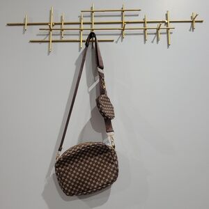 Fashion Crossbody Bag With Coin Pouch Brown Nylon Strap Chic